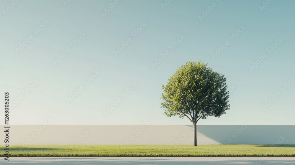Obraz premium Lush Green Tree Against Minimalist Background with Clear Sky