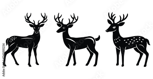 Collection of black deer silhouette simple vector symbols Set