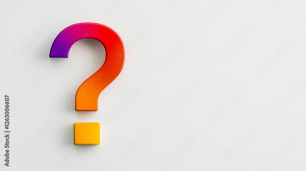 A vibrant, colorful question mark symbol against a simple background, representing curiosity and inquiry in a visually appealing way. A vibrant, colorful question mark symbol against a simple background, representing curiosity and inquiry in a visually appealing way.