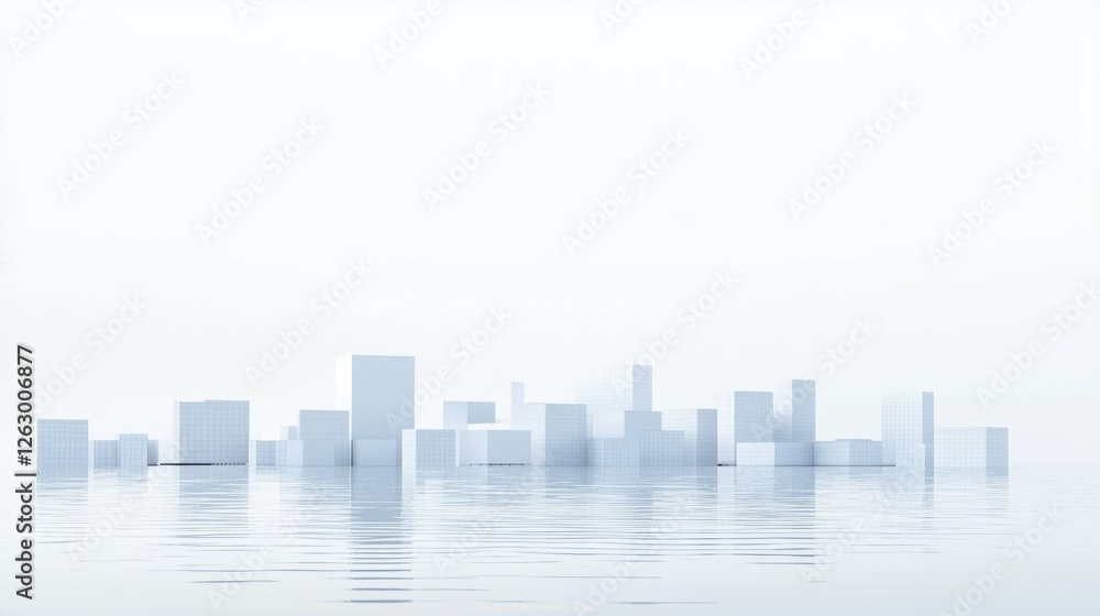 Minimalist Cityscape with Reflection in Calm Water Under Soft Light Minimalist Cityscape with Reflection in Calm Water Under Soft Light