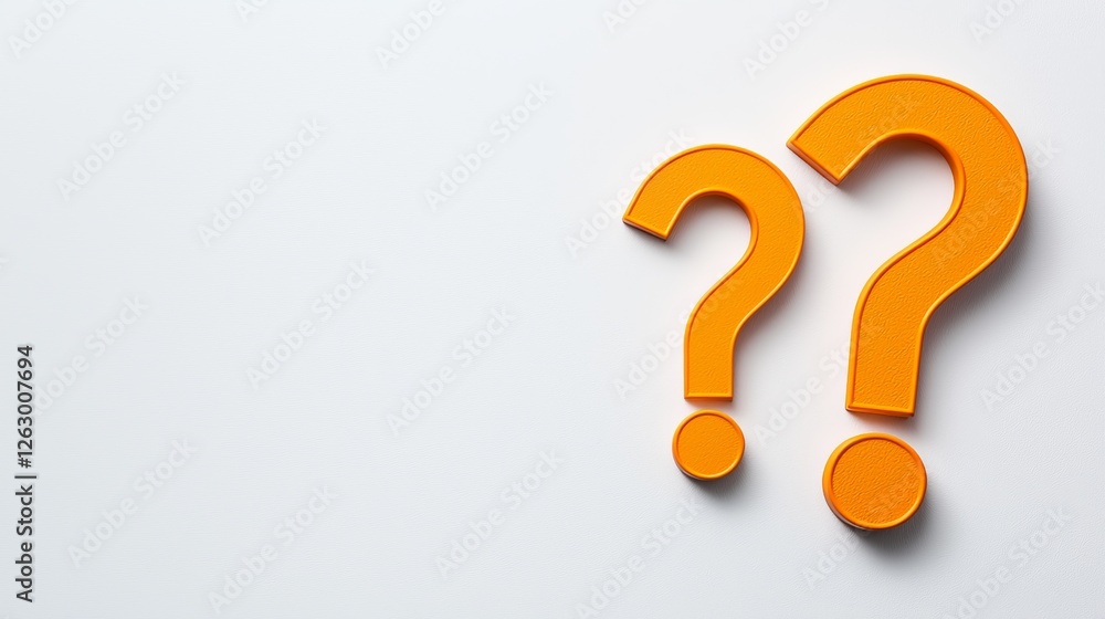 A minimalistic image featuring two orange question marks against a light background, symbolizing curiosity and inquiry. A minimalistic image featuring two orange question marks against a light background, symbolizing curiosity and inquiry.