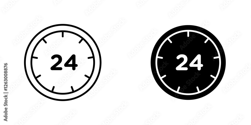 24 hrs vectors icons set in filled and strokes on white background 24 hrs vectors icons set in filled and strokes on white background