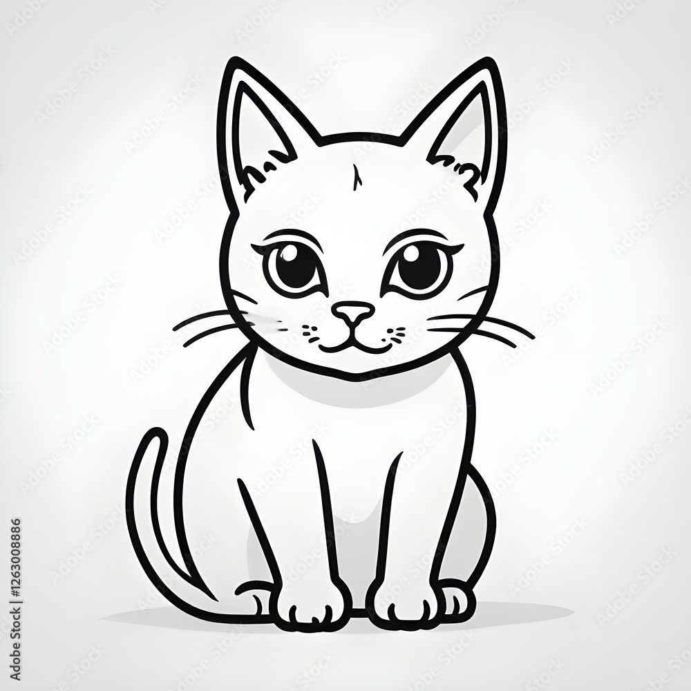 A minimalist line art icon of a cat sitting alertly, black outline on a white background. A minimalist line art icon of a cat sitting alertly, black outline on a white background.