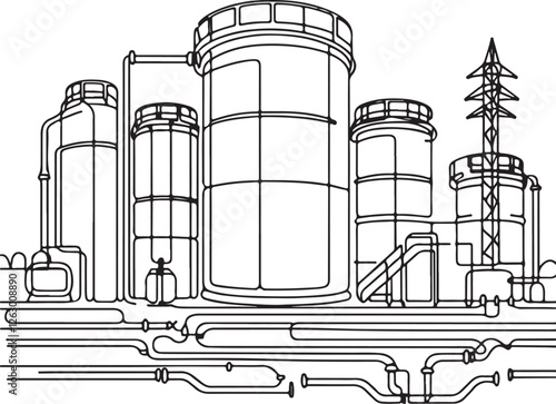 Gas Storage Tank with Pipes – Minimalist Line Art