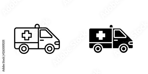 Ambulance vectors icons set in filled and strokes on white background