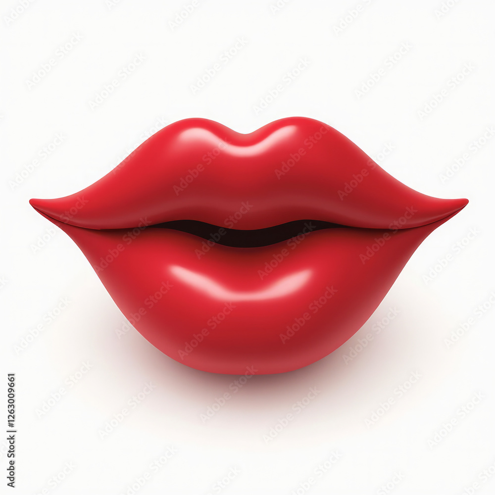 Isometric Illustration of a Vibrant Red Lipstick Print with Soft Shading Isometric Illustration of a Vibrant Red Lipstick Print with Soft Shading
