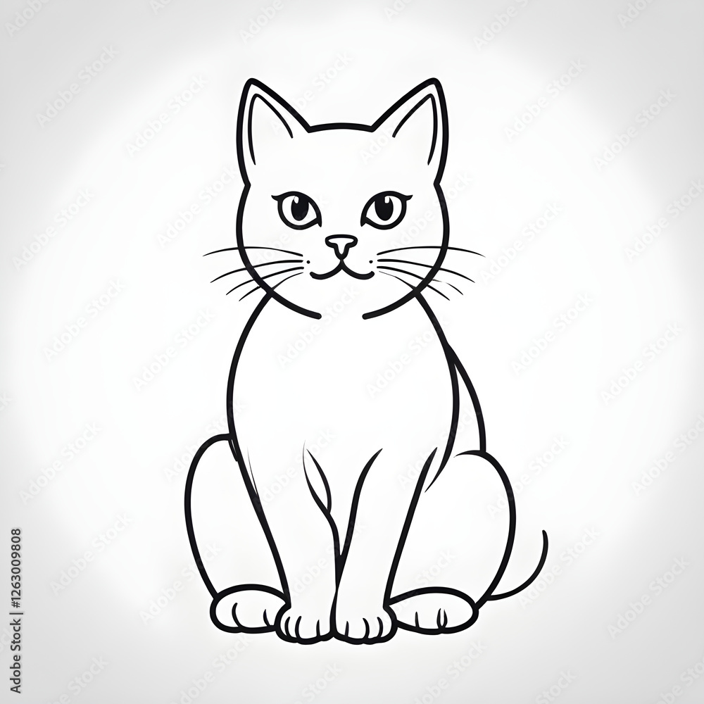 A minimalist line art icon of a cat sitting alertly, black outline on a white background. A minimalist line art icon of a cat sitting alertly, black outline on a white background.