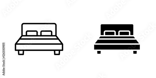 Bed vectors icons set in filled and strokes on white background