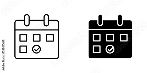 Calendar check vectors icons set in filled and strokes on white background