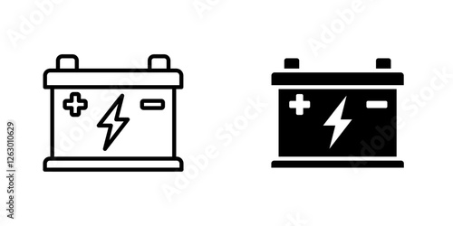 Car battery vectors icons set in filled and strokes on white background
