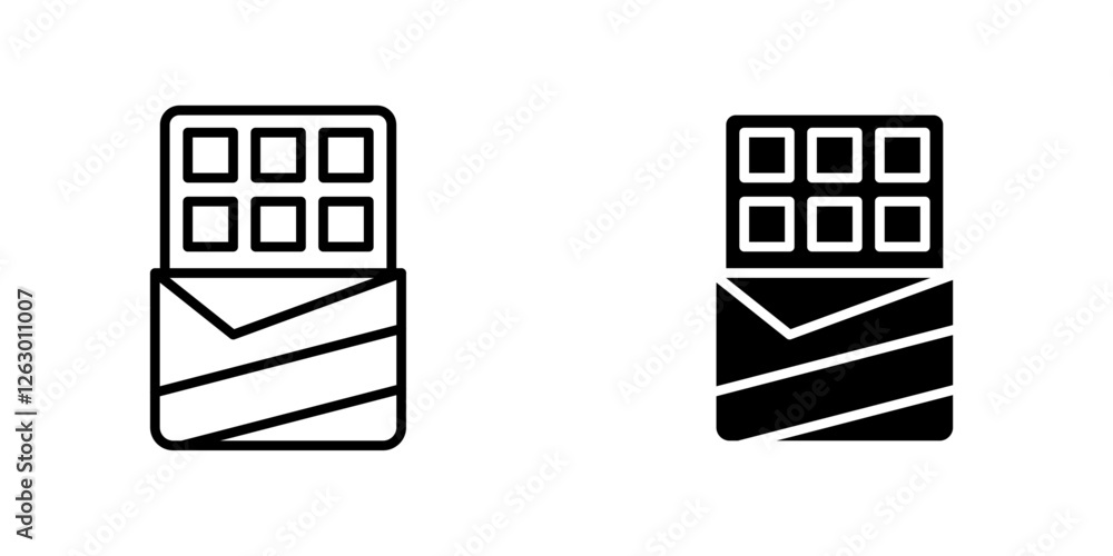 Chocolate vectors icons set in filled and strokes on white background Chocolate vectors icons set in filled and strokes on white background