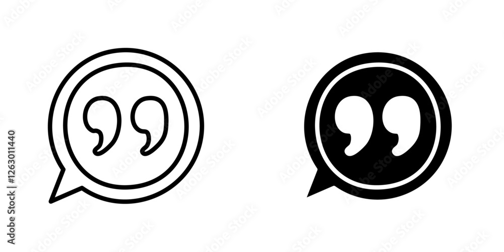 Comment quote vectors icons set in filled and strokes on white background Comment quote vectors icons set in filled and strokes on white background