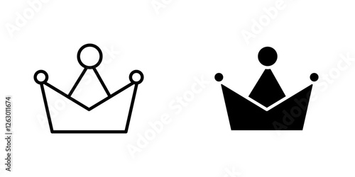 Crown vectors icons set in filled and strokes on white background