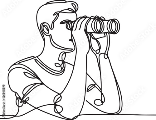 Man with Binoculars Outline – Simple Line Drawing Vector