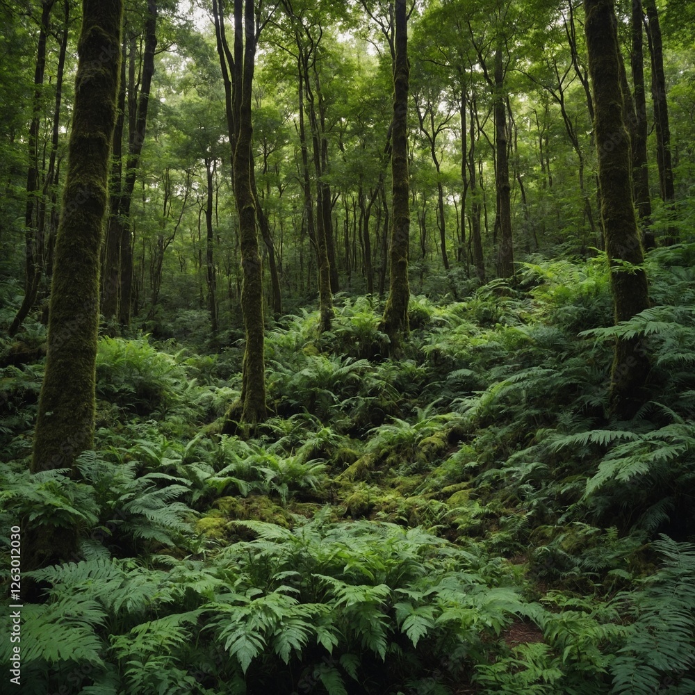 A lush green forest scene with no background, purely white. A lush green forest scene with no background, purely white.