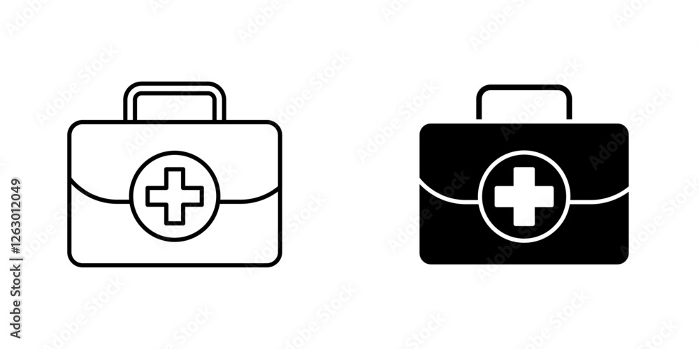 Doctor bag vectors icons set in filled and strokes on white background Doctor bag vectors icons set in filled and strokes on white background