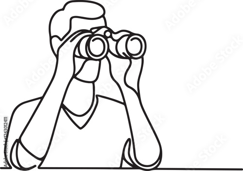 Man with Binoculars Outline – Simple Line Drawing Vector