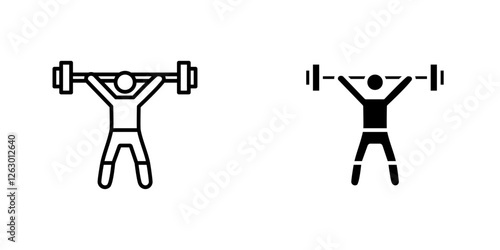 Fitness exercise vectors icons set in filled and strokes on white background