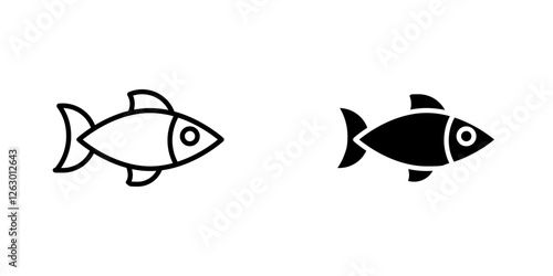 Fish vectors icons set in filled and strokes on white background