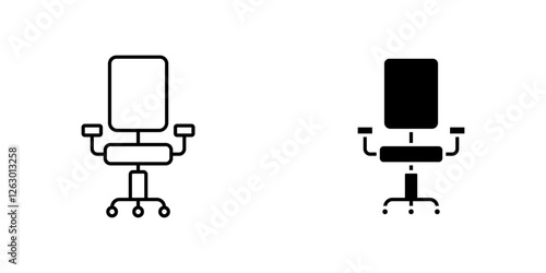 Gaming chair vectors icons set in filled and strokes on white background