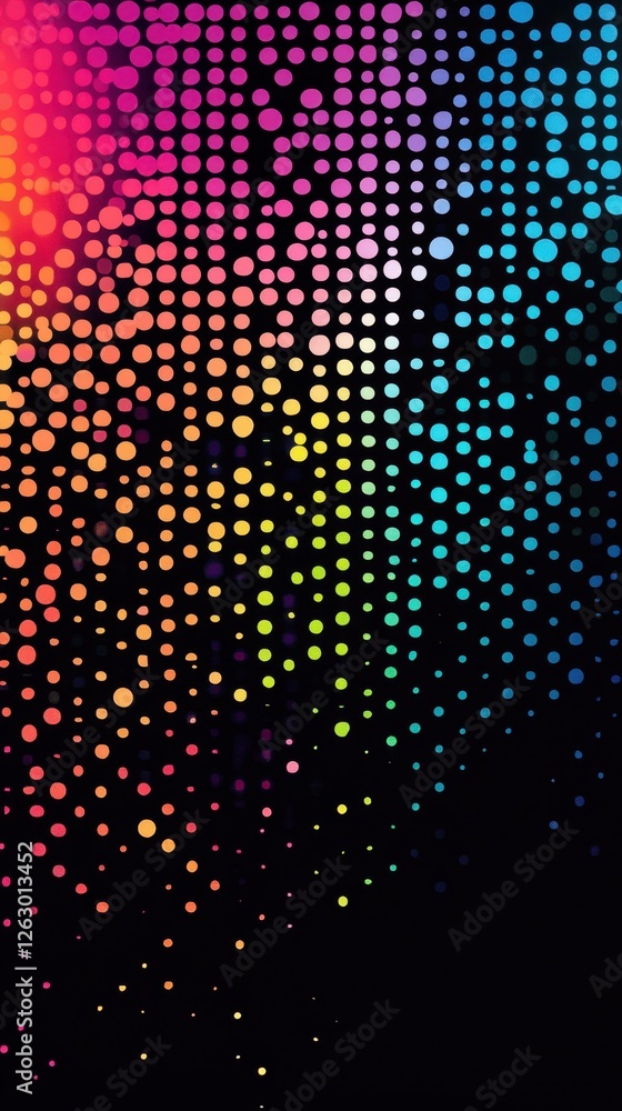 Vibrant Gradient Dot Matrix on Black Background - Abstract Colorful Pixelated Pattern Vibrant Gradient Dot Matrix on Black Background - Abstract Colorful Pixelated Pattern