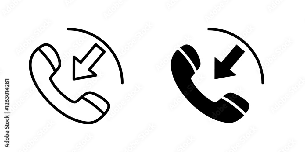 Incoming Call vectors icons set in filled and strokes on white background Incoming Call vectors icons set in filled and strokes on white background