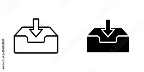Inbox vectors icons set in filled and strokes on white background