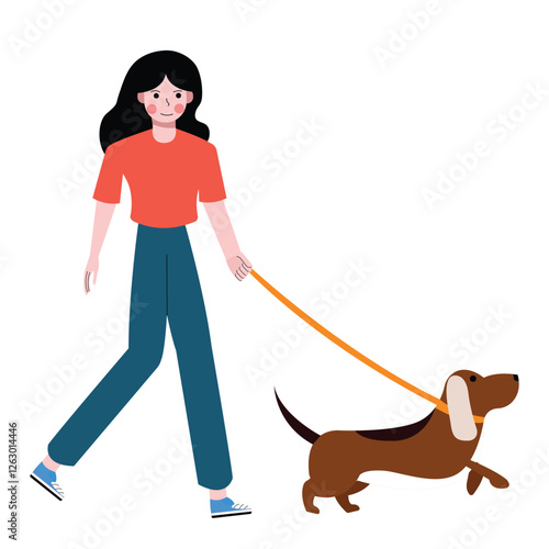 Woman running with dog. Flat design vector illustration isolated on white background