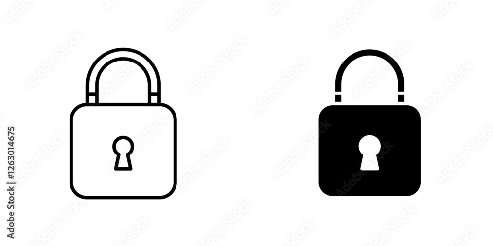 Lock vectors icons set in filled and strokes on white background Lock vectors icons set in filled and strokes on white background