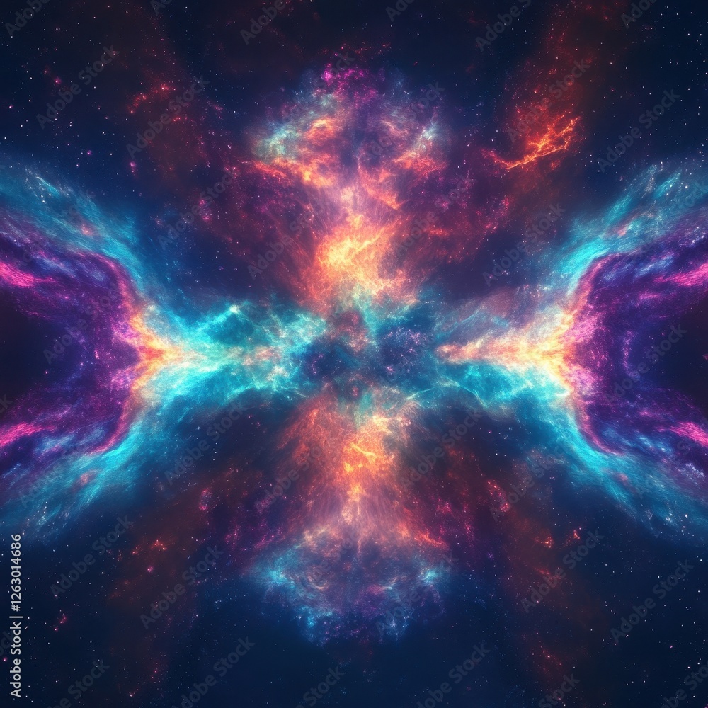 Naklejka premium Majestic Abstract Nebula Colorful Cosmic Cloudscape with Stars and Galaxy Exploration