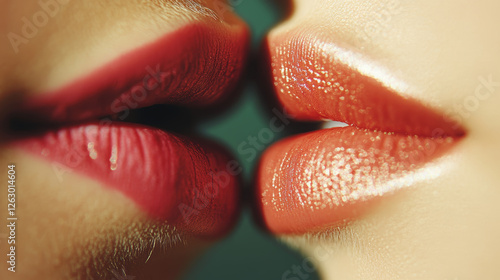 Two people kissing with their lips touching