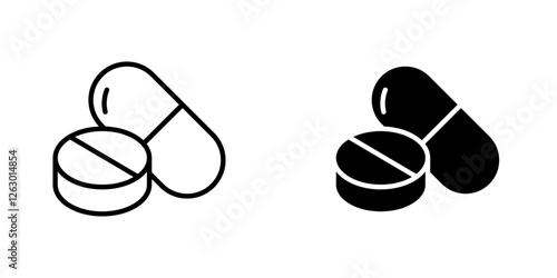 Medicine vectors icons set in filled and strokes on white background