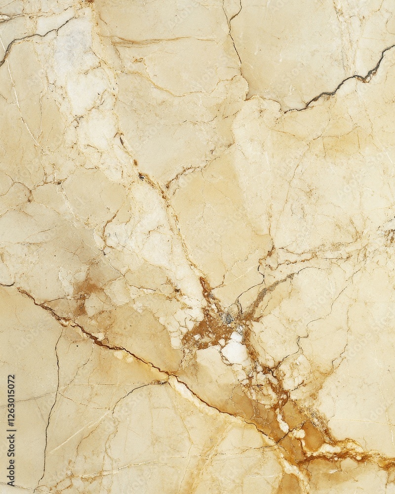 Naklejka premium Detailed Close-Up of Light Beige Marble Stone Texture with Brown Veins, Natural Pattern for Interior Design and Backgrounds
