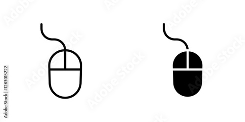 Mouse vectors icons set in filled and strokes on white background