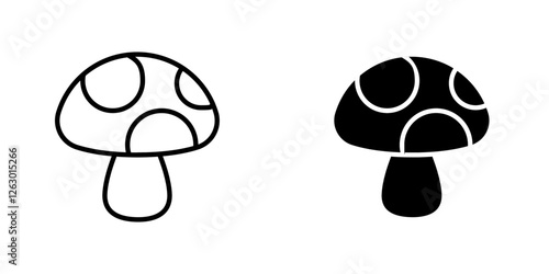 Mushroom vectors icons set in filled and strokes on white background