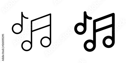 Music vectors icons set in filled and strokes on white background