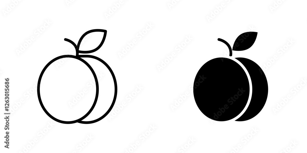 Peach vectors icons set in filled and strokes on white background Peach vectors icons set in filled and strokes on white background