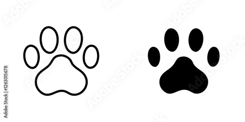 Paw vectors icons set in filled and strokes on white background