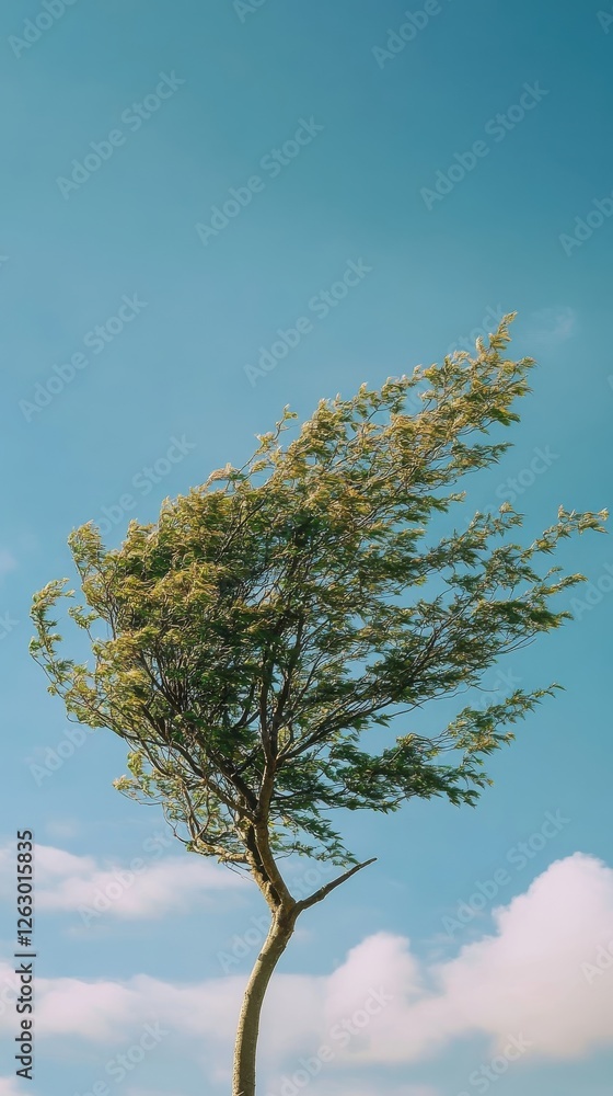 Obraz premium Windswept Tree Against A Clear Blue Sky