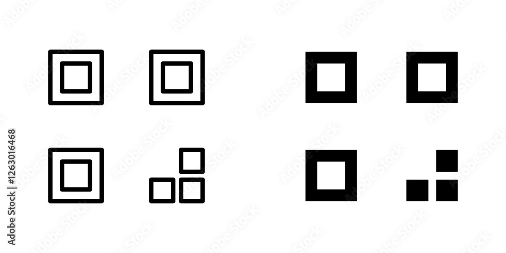 Qrcode vectors icons set in filled and strokes on white background Qrcode vectors icons set in filled and strokes on white background