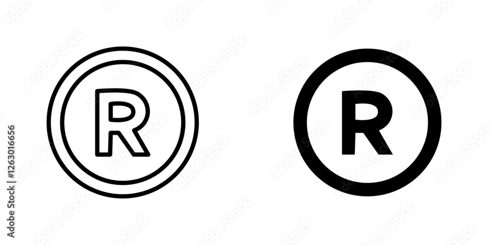 Registered vectors icons set in filled and strokes on white background Registered vectors icons set in filled and strokes on white background