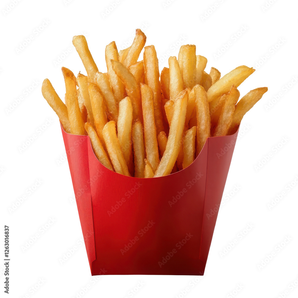 Crispy Golden French Fries in Bright Red Container Perfect for Fast Food and Snack Lovers Looking for Deliciousness and Crunchy Texture Crispy Golden French Fries in Bright Red Container Perfect for Fast Food and Snack Lovers Looking for Deliciousness and Crunchy Texture