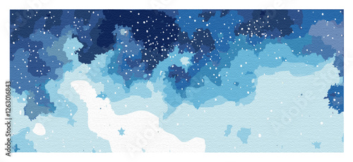 Watercolor textured night sky vector Illustration. Scene of night sky with stars. Deep tones wallpaper, inky blue with washes of purple and black.