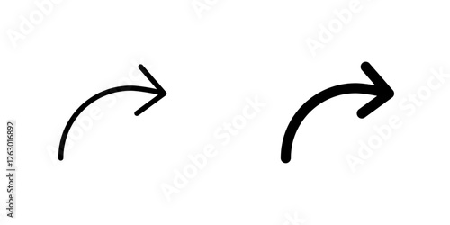 Rotate right vectors icons set in filled and strokes on white background
