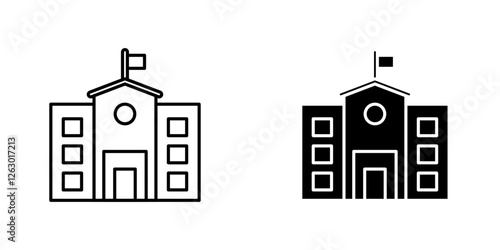 School vectors icons set in filled and strokes on white background