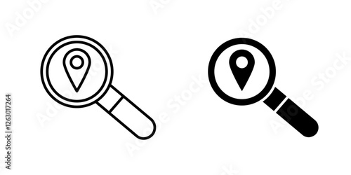 Search Location vectors icons set in filled and strokes on white background