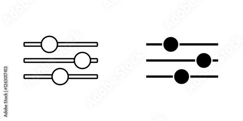 Settings sliders vectors icons set in filled and strokes on white background
