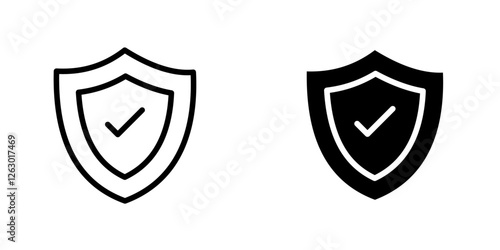 Shield check vectors icons set in filled and strokes on white background
