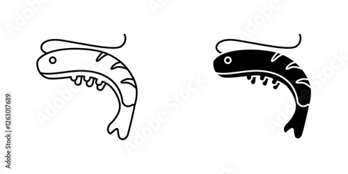 Shrimp vectors icons set in filled and strokes on white background