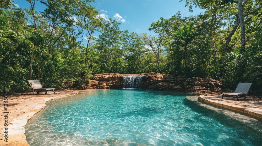 Fototapeta premium Tropical Paradise Pool Waterfall Scenic Relaxation